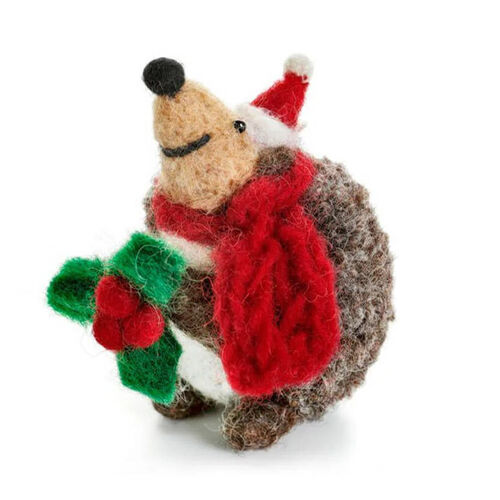 Amica Felt Hedgehog With Holly Sprig 8cm